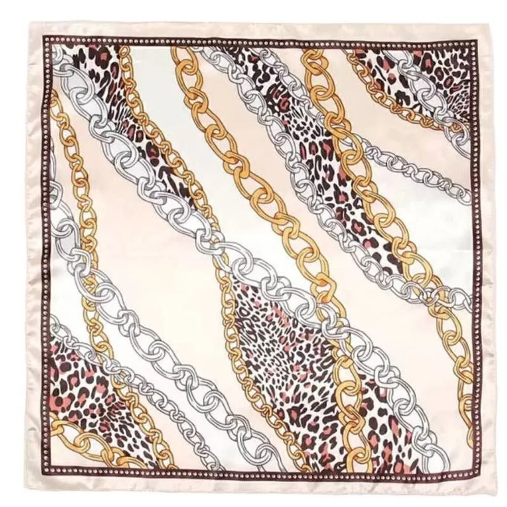 Square Satin Scarf Leopard Chain Print Vintage Neckerchief Elegant Scarf